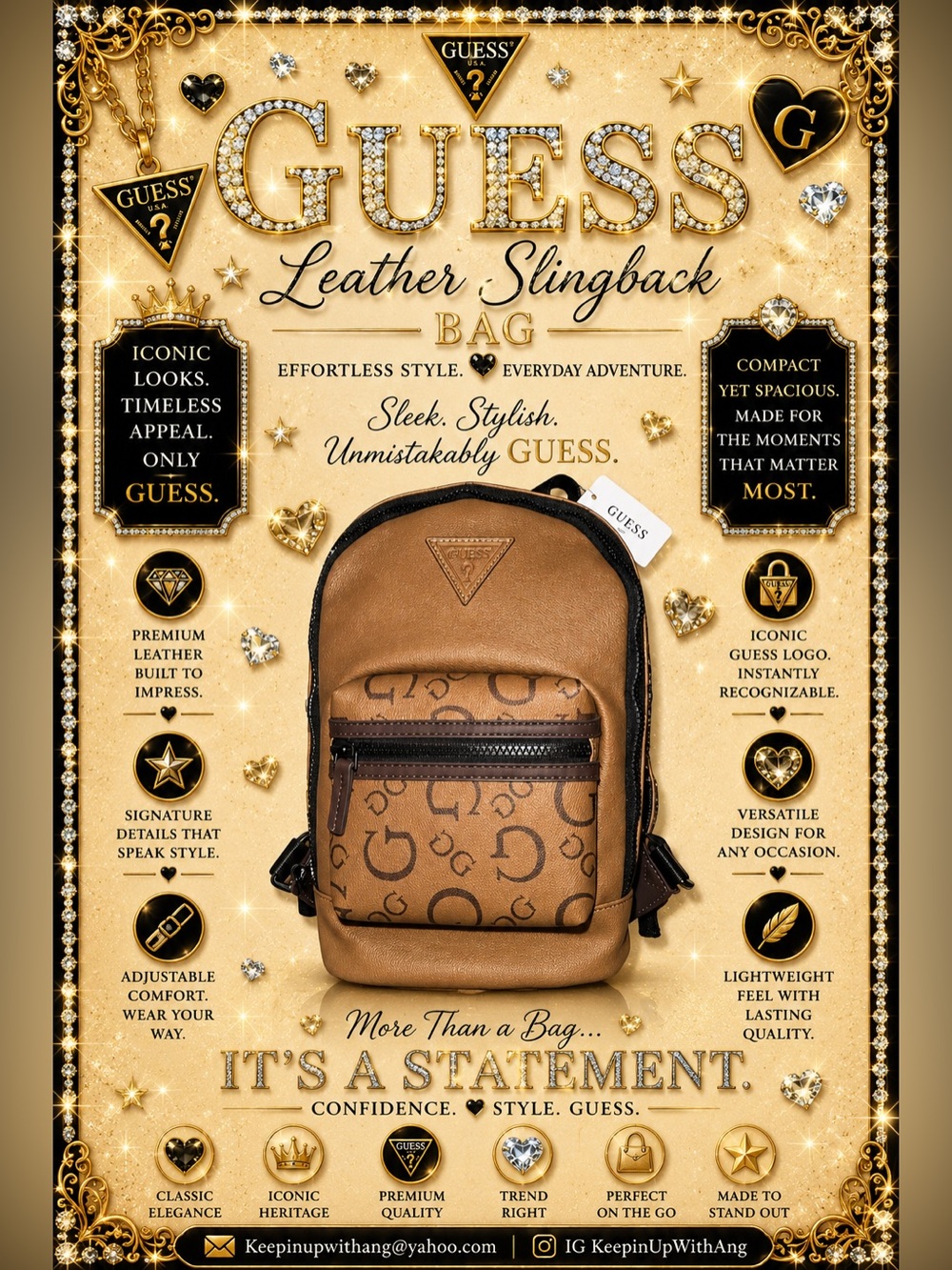 GUESS Tan/Brown Leather Logo-Print Sling Bag
